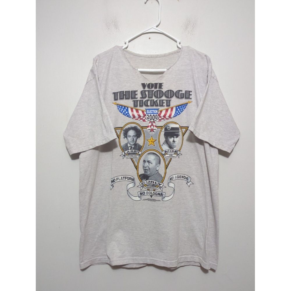 Vintage 1999 The Three Stooges Election 2000 Graphic T-Shirt Gray‎ Mens XL 2XL